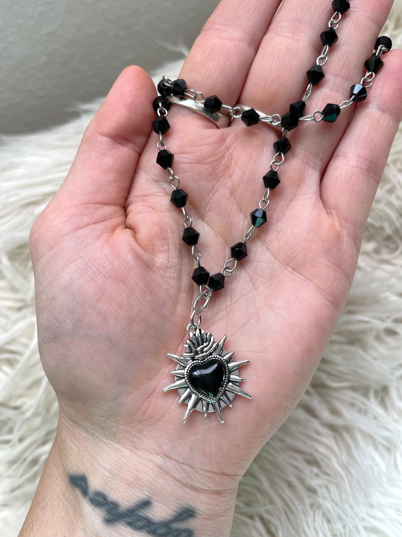 Black Crystal Layered Heart Pendant