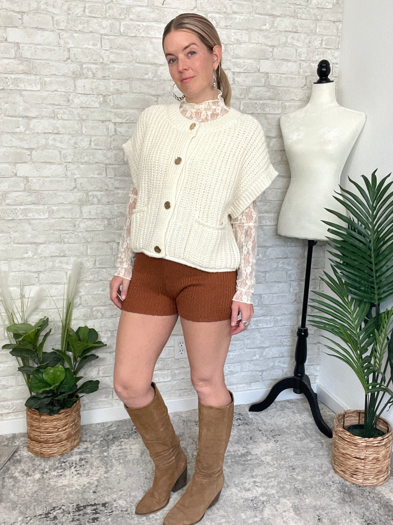 Lanny Short Sleeve Button-Up Cardigan Cream