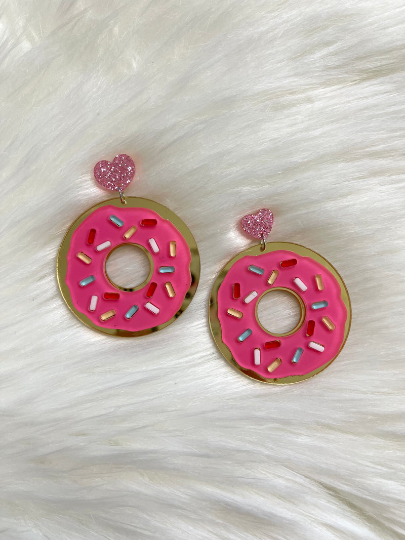 Pink Sprinkle Donut Earrings