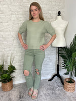 Pearl Puff Knit Top Sage