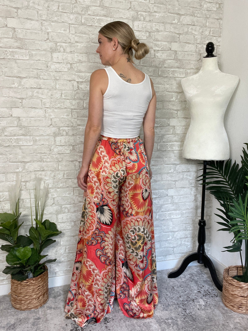 Kali Red Blossom Wide Leg Pants