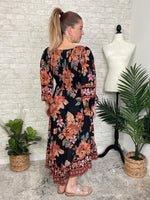 Madison Long Sleeve Twist Maxi Midnight Black+Ginger Floral