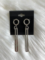 Thin Bar Drop Earrings Silver