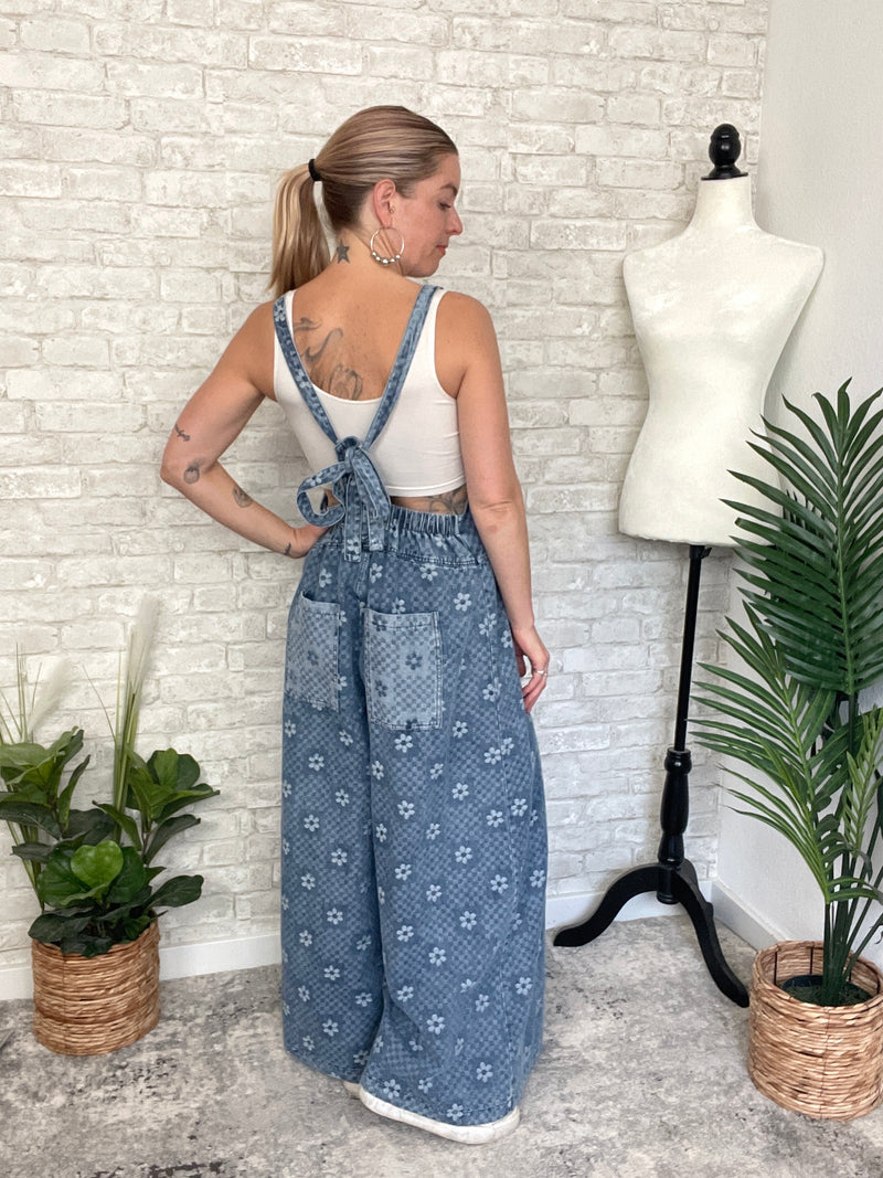 Flower Checker Print Overalls