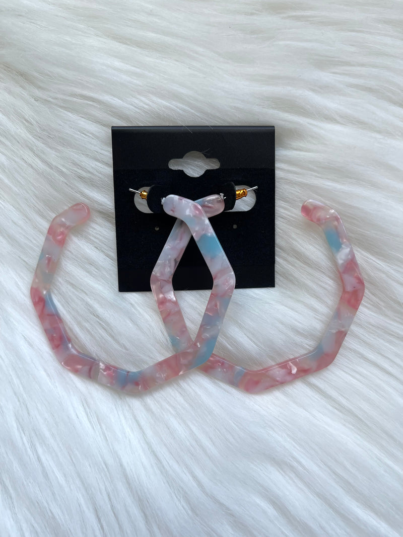 Large Acetate Pink/Blue Pearl Octagon Hoop