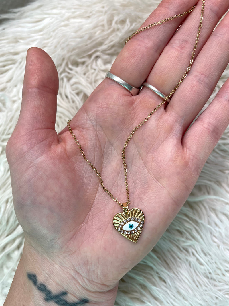 Evil Eye Rhinestone + Gold Pendant