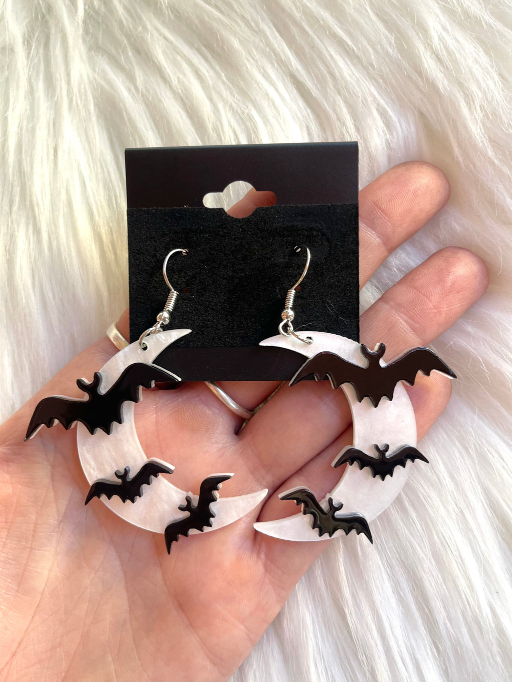Crescent Moon With Bats Earrings