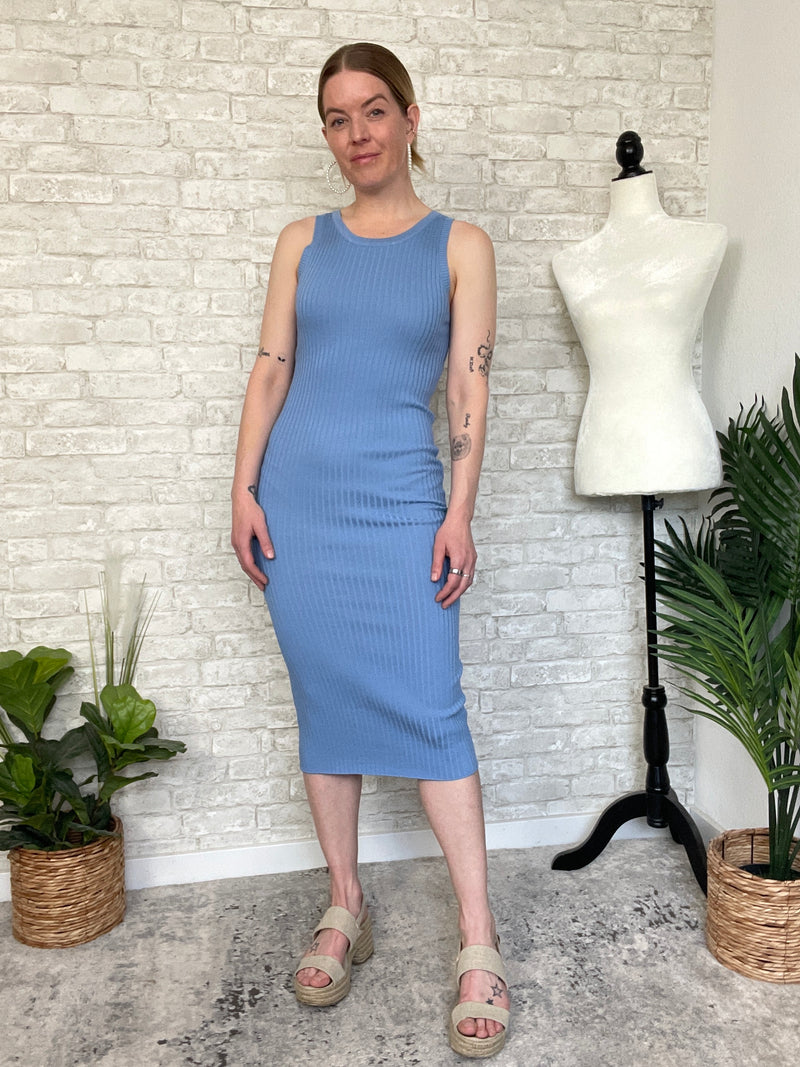 Plume Ribbed Dress Blue