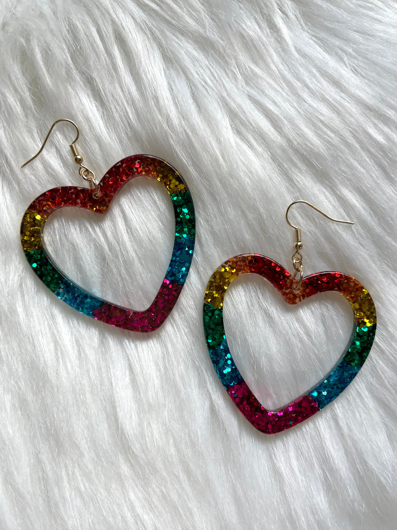 Rainbow Glitter Heart Earring