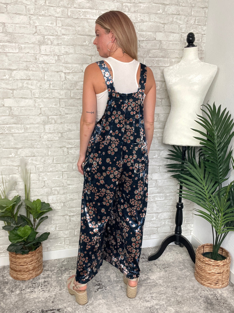 Daisy Navy Velvet Overall