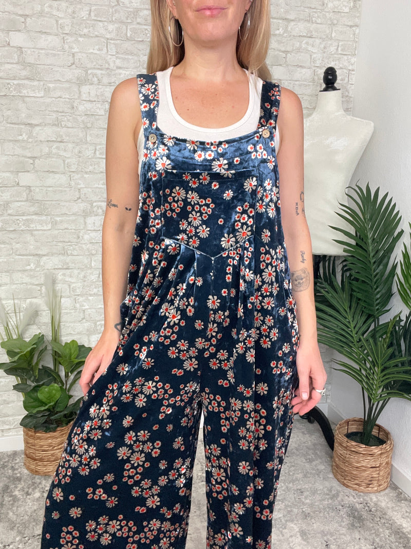 Daisy Navy Velvet Overall
