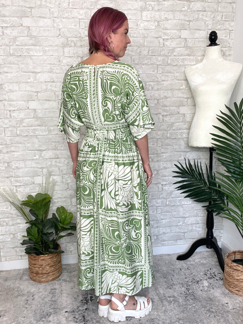 Flor Green Maxi Kimono Dress