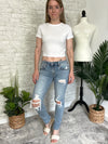 Mid-rise Distressed Girlfriend Slim Fit Denim