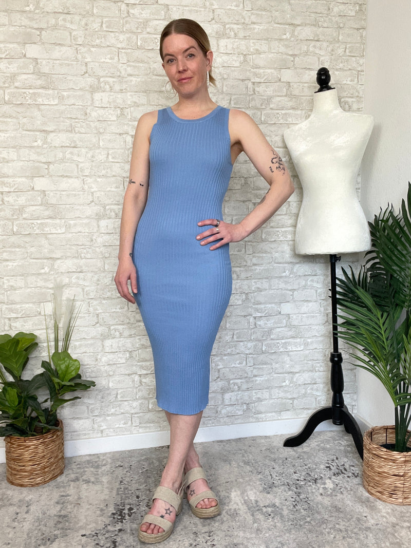 Plume Ribbed Dress Blue