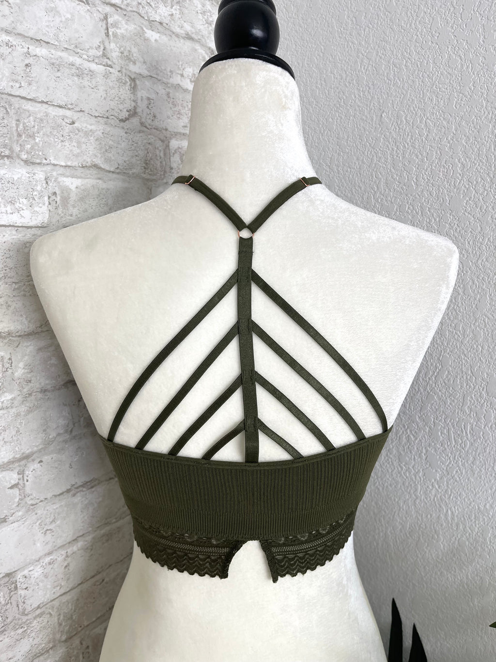 High Neck Crochet Lace Trim Olive