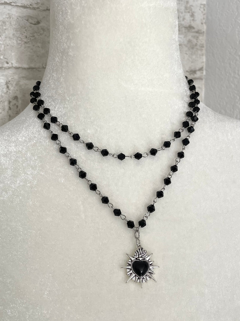 Black Crystal Layered Heart Pendant