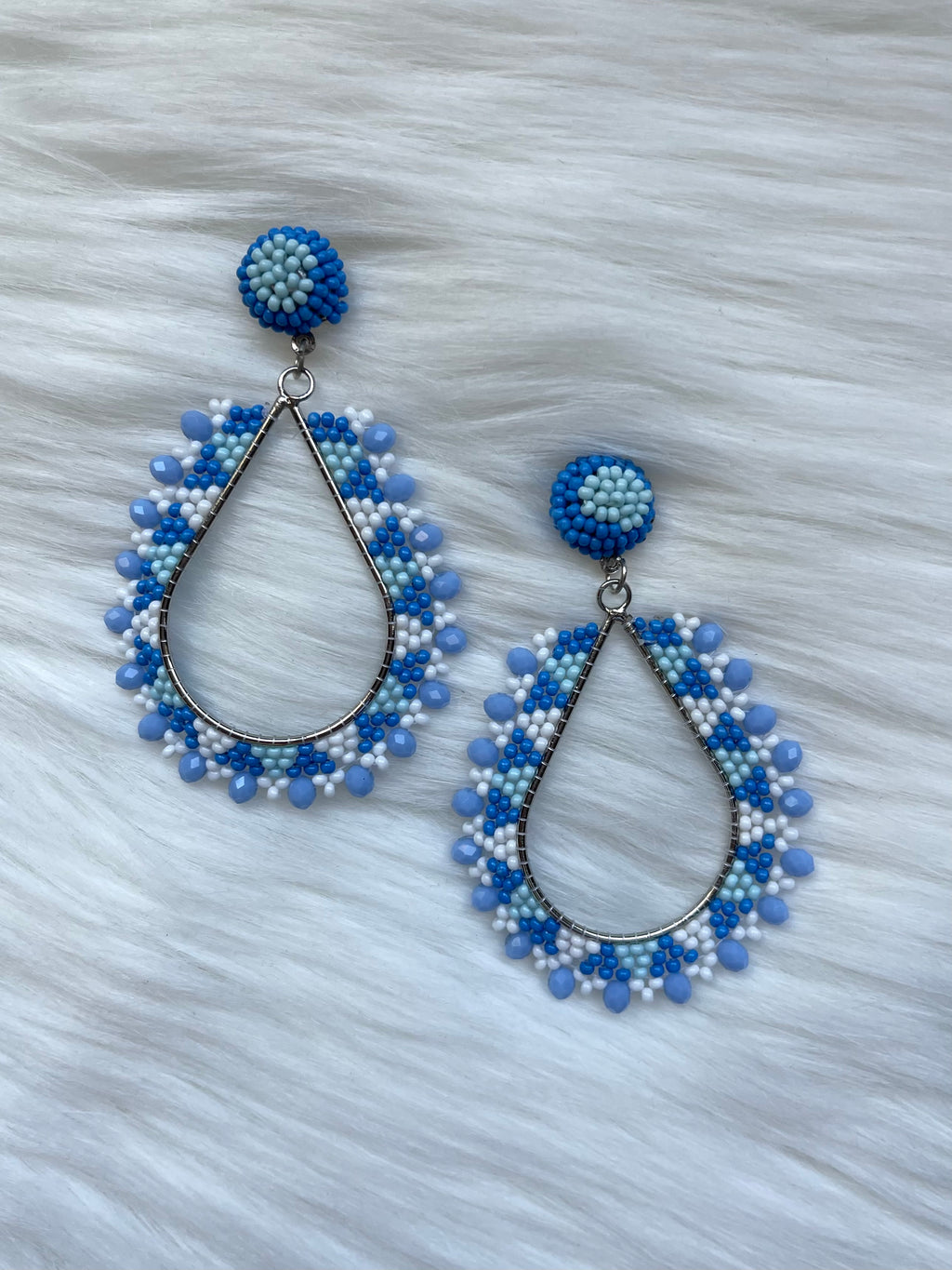 Blue Geo Seed Bead Earrings