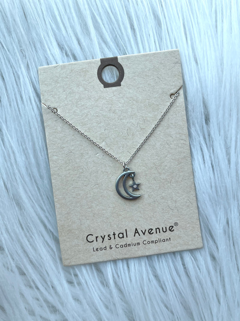 Star+Moon Pendant Necklace Silver