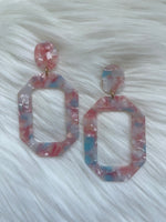 Pink/Blue Pearl Rectangle Octagon Drop Earring