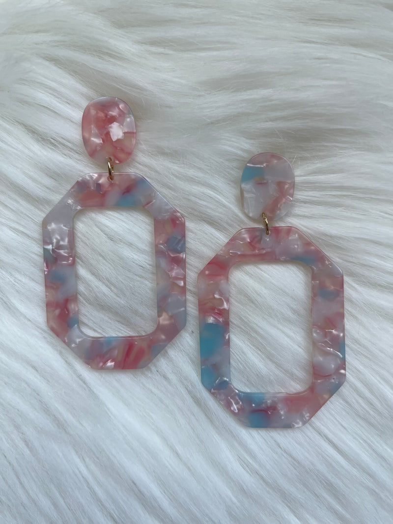 Pink/Blue Pearl Rectangle Octagon Drop Earring