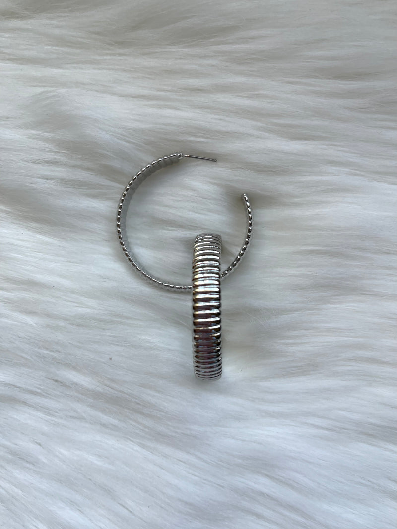 Silver Thick Textured Hoop