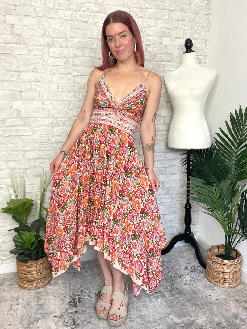 Heidi Twist Peach Floral Dress