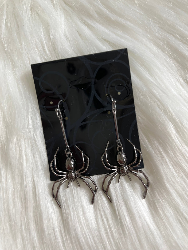 Spider Gun Metal Earrings