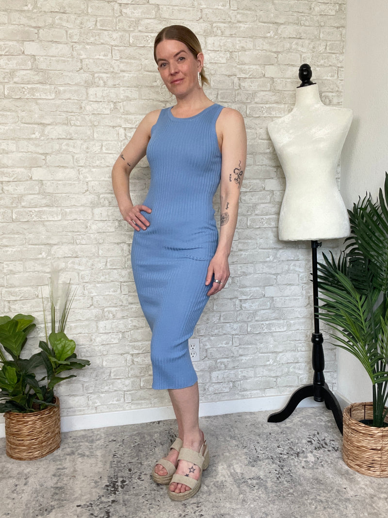 Plume Ribbed Dress Blue