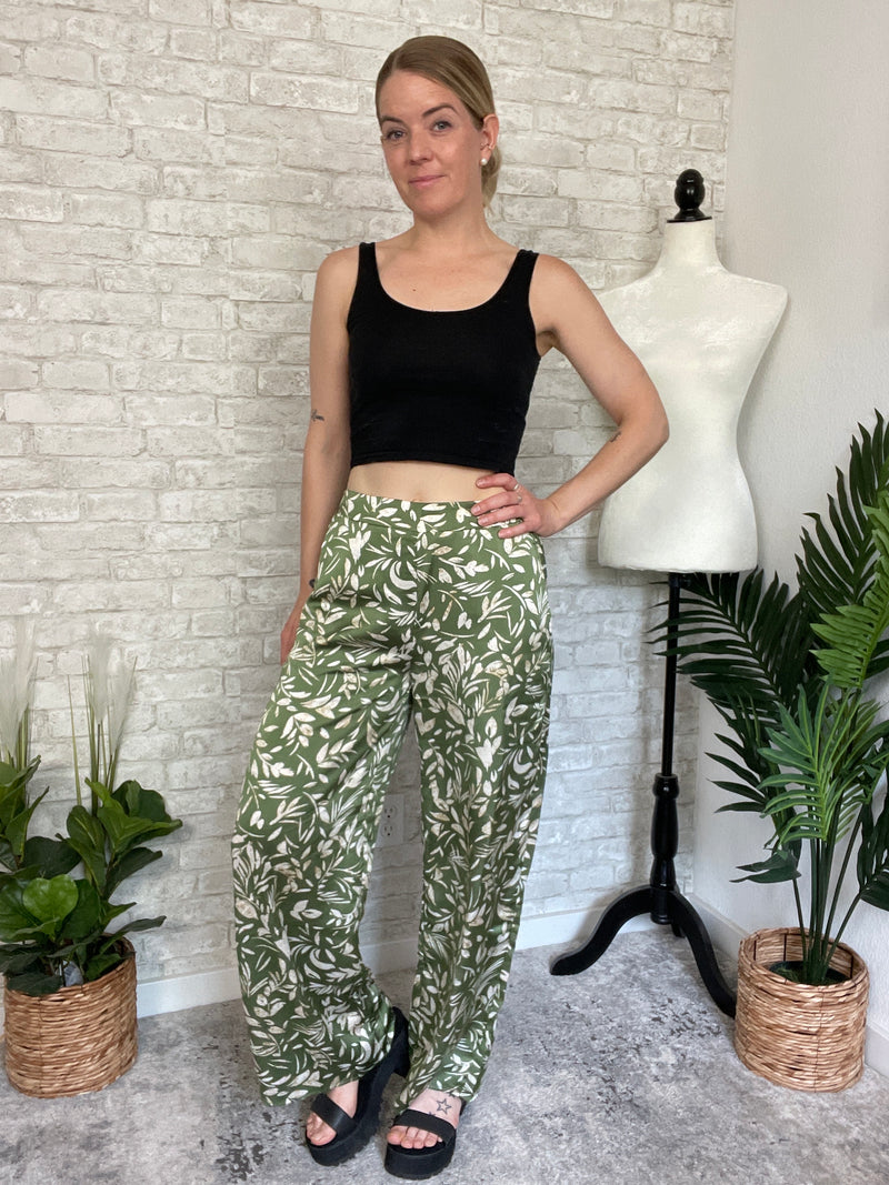 Bamboo Jungle Pants Green Satin
