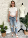 Mid-rise Distressed Girlfriend Slim Fit Denim
