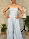 Plumeria Blue Strapless Woven Jumpsuit