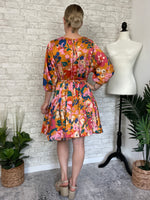 Golden Floral Satin Dress