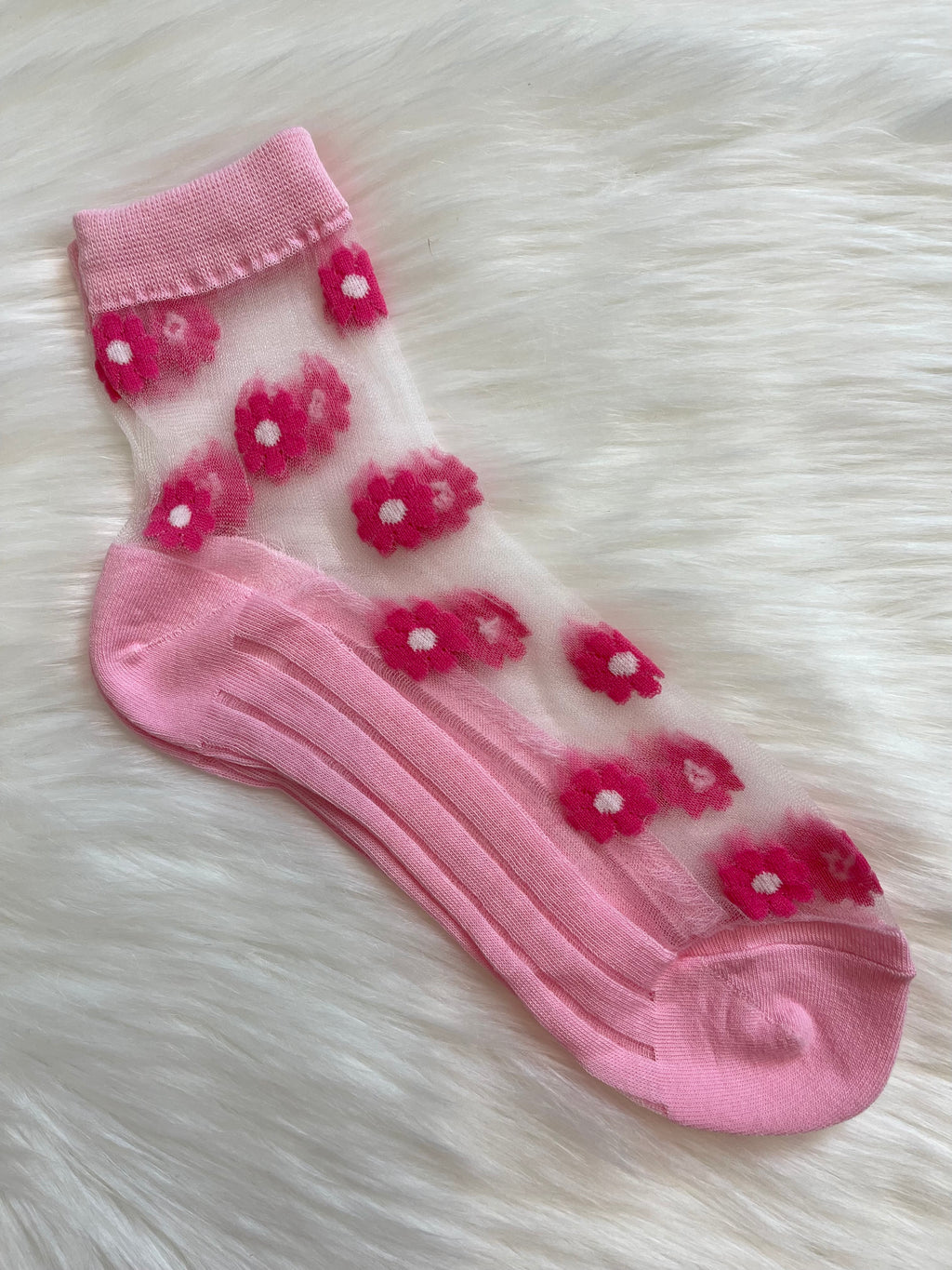 Sheer Floral Socks - Pink