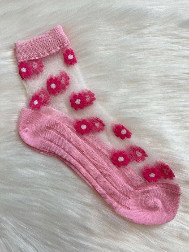 Sheer Floral Socks - Pink
