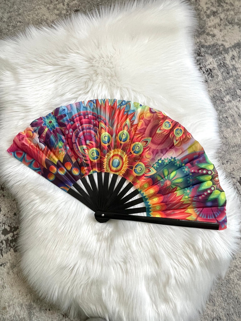 Abstract Rainbow Floral Festival Fan