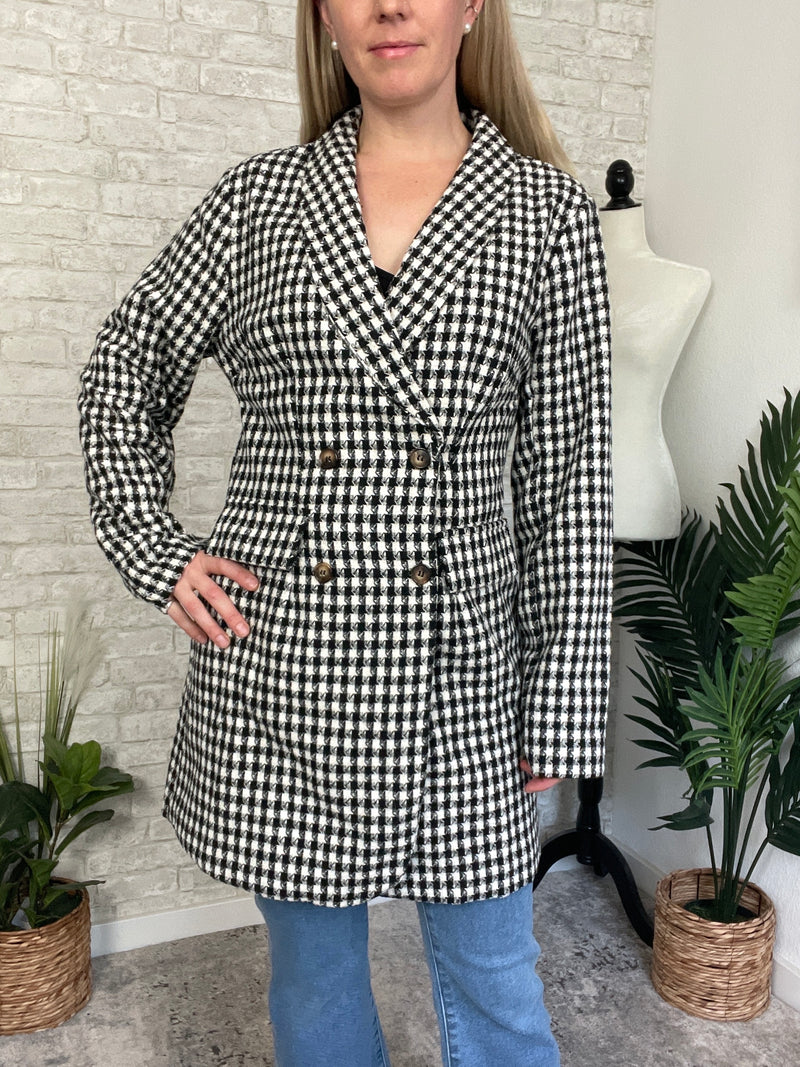 Khloe Jacket Black + White Houndstooth