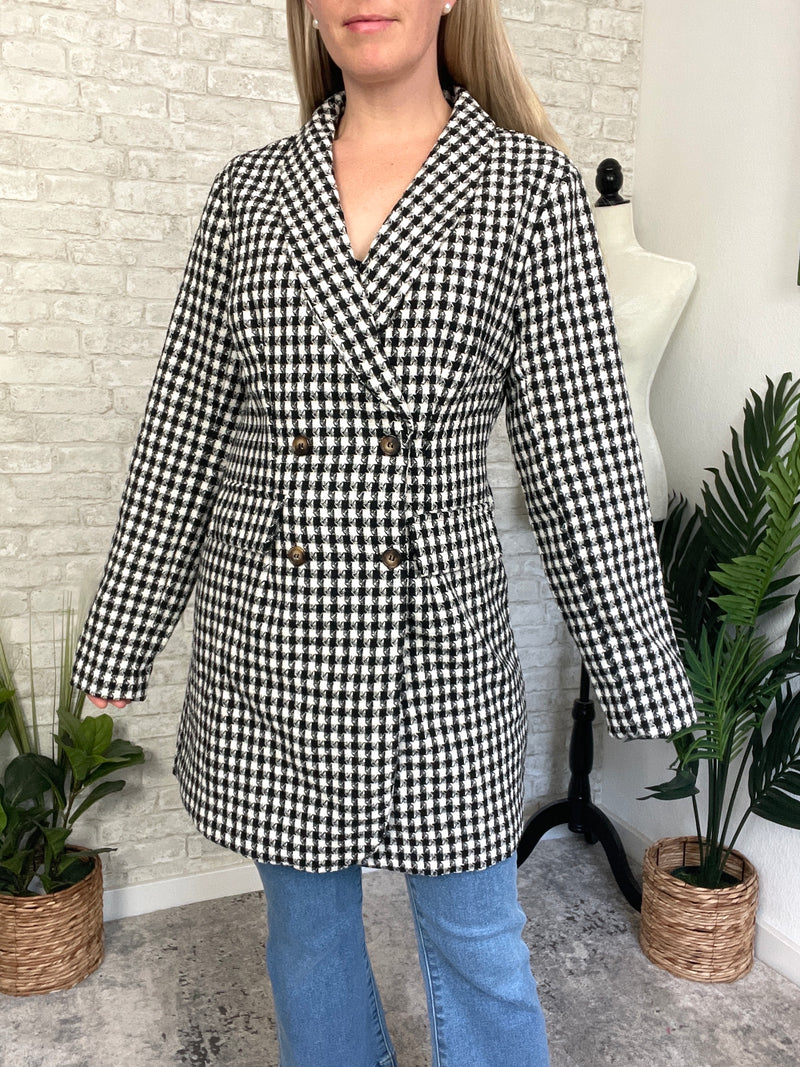 Khloe Jacket Black + White Houndstooth
