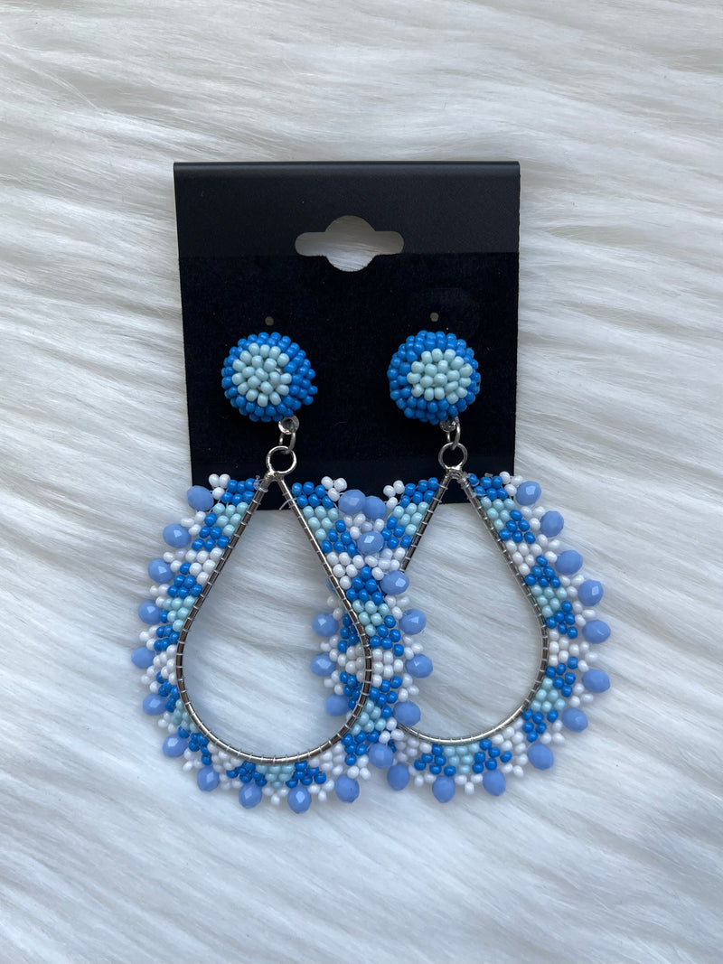 Blue Geo Seed Bead Earrings