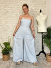 Plumeria Blue Strapless Woven Jumpsuit