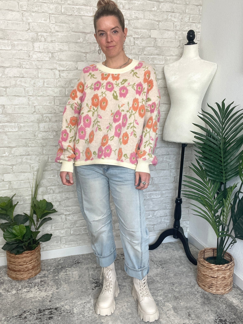 Tina Orange/Pink Floral Print Pullover