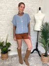 Lanny Short Sleeve Button-Up Cardigan Blue