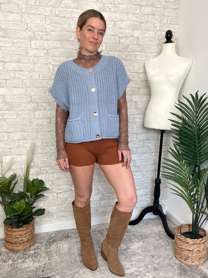 Lanny Short Sleeve Button-Up Cardigan Blue