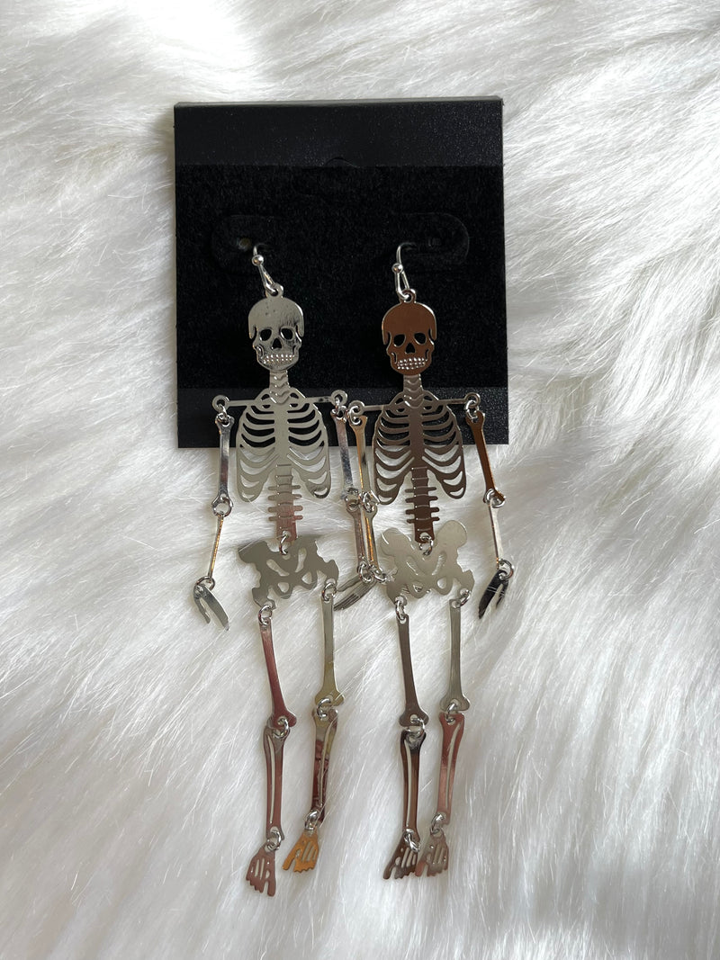 Dancing Skeleton Earrings Silver