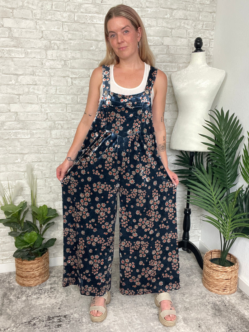 Daisy Navy Velvet Overall