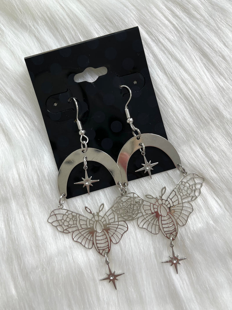 Moth Moon Earring Silver