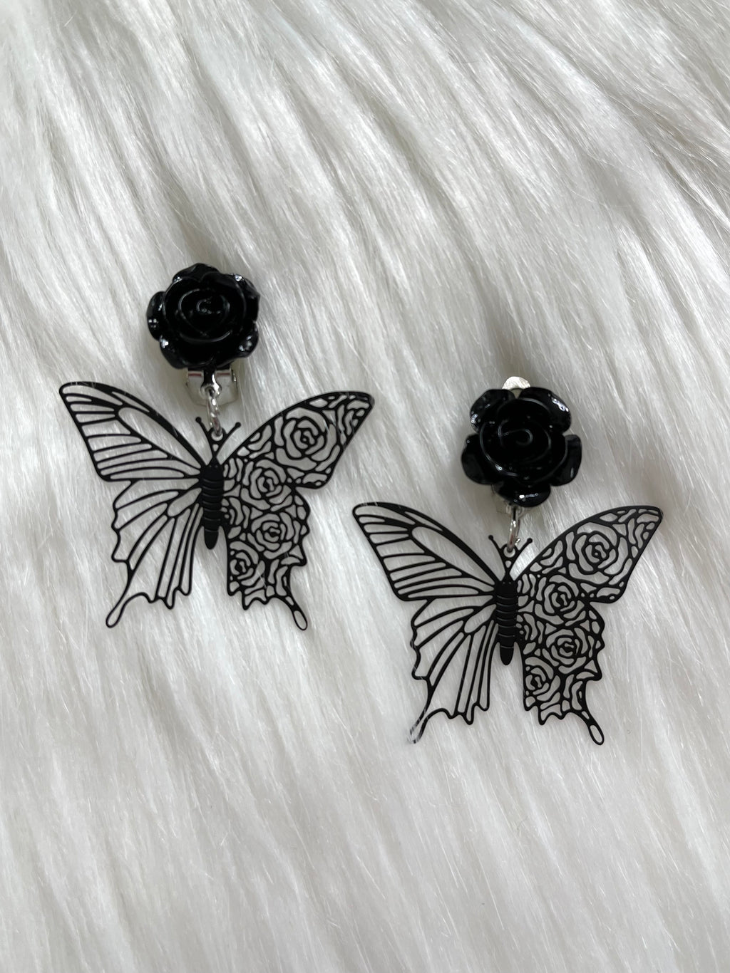 Black Rose Butterfly Clip Earring