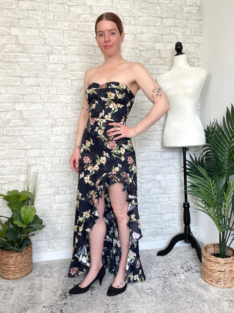 Valiq Black Floral Satin Dress