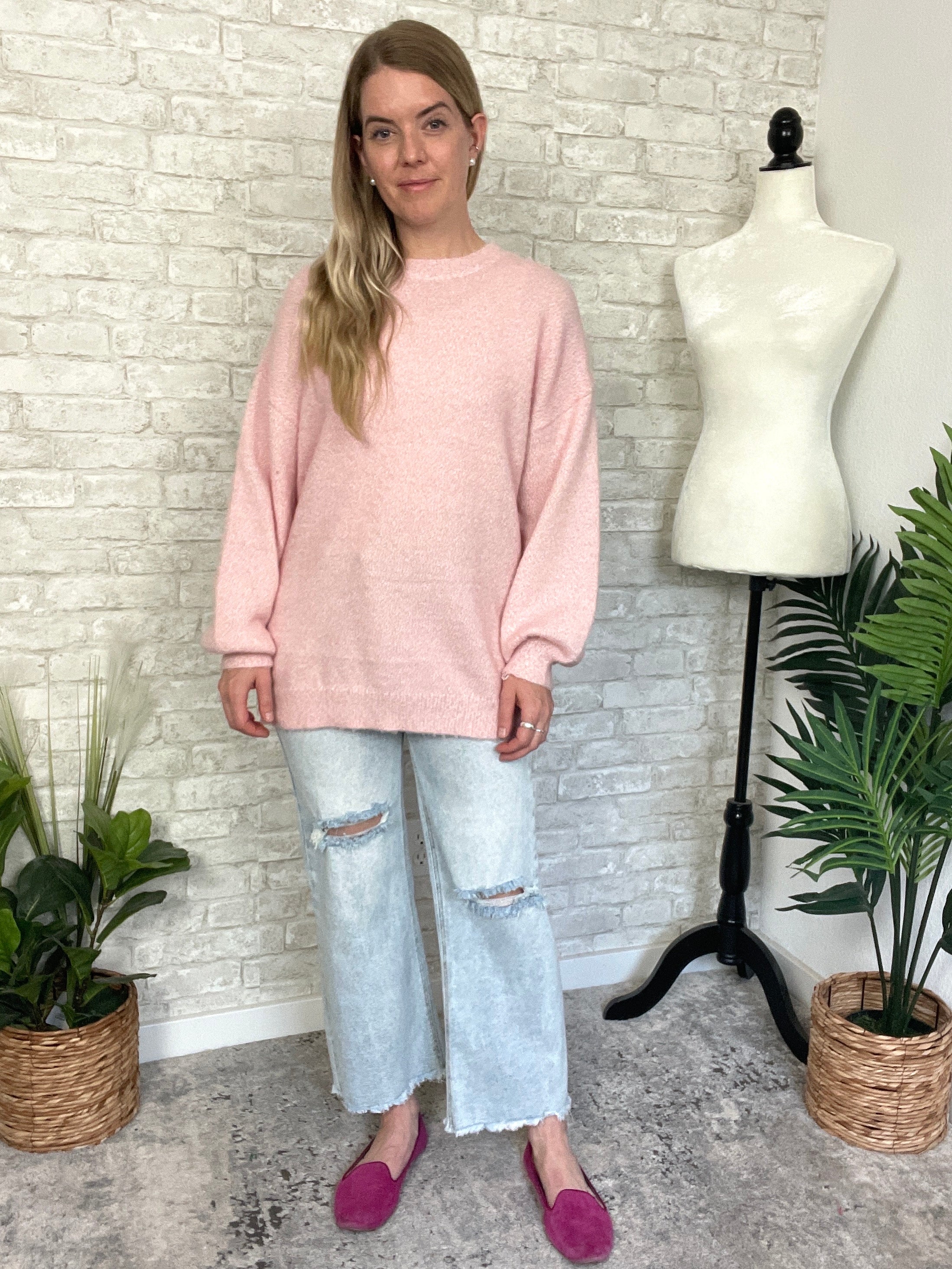 Blush pink on sale oversized sweater