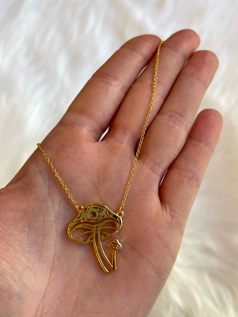 Mushroom Pendant Necklace Gold