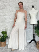 Plumeria Cream Linen Strapless Woven Jumpsuitn